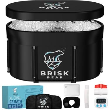 Imagem de Banheira de gelo oval GG para atletas com cobertura da Brisk Bear - Banheira de mergulho extra grande para recuperação - Banho de gelo piscina de imersão com temporizador digital - Mergulho frio para