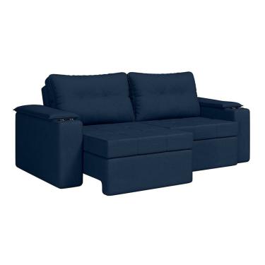 Imagem de Sofá Retrátil e Reclinável 3 Lugares com Porta-copos 230cm Tobago Espresso Móveis Azul