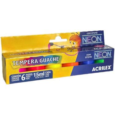 Imagem de Tinta Tempera Guache Neon Kit 2 Caixas Com 6 Cores 15m cada - Acrilex,