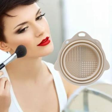 Imagem de Tigela de limpeza de pincéis de maquiagem de silicone dobrável – Ferramenta de limpeza portátil para pincéis, puffs de pó e esponjas