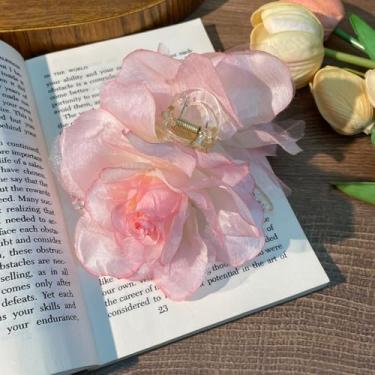 Imagem de Grampo de garra de cabelo com flor gradiente havaiana artificial para mulheres, acessório floral decorativo para roupas, estilo de viagem, uso diário, design compacto com fecho de garra