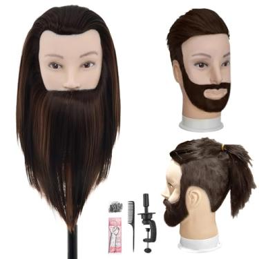 Imagem de Cabeça de manequim masculina com cabelo, cabeça de manequim de barbeiro de 25,4 cm, cabeça de manequim de boneca de treinamento de cabeleireiro de cosmetologia para penteados e prática (4# marrom)