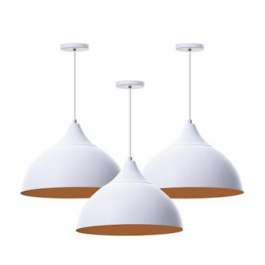 Imagem de Kit 3 Lustres Pendente Meia Lua Branco 30Cm Chapéu Branco - Ideallume