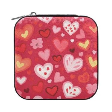 Imagem de Burbuja Caixa de joias com corações dos namorados, mini estojo de joias de viagem para mulheres e meninas, organizador de joias para brincos, anéis, colares e pulseiras