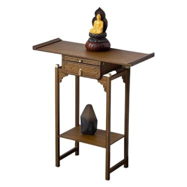 Imagem de Mesa de altar de bambu com gaveta - Armário de meditação budista simples, mesa de oferta chinesa, nicho zen para casa, 66 x 40 x 108 cm (25,9" x 15,7" x 42,5")