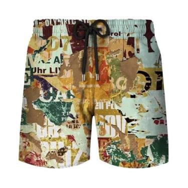 Imagem de Bermuda Masculina Y2K Com Estampa Abstrata De Grafite Havaiano, Calção