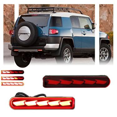 Imagem de GSOWO Luz de neblina traseira de LED com lente vermelha de 2 peças para Toyota FJ Cruiser 2007-2014, luz refletora de para-choque inferior FJ, lâmpadas de freio e sequenciais pisca-pisca - design de lâmina