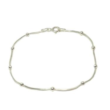 Imagem de Pulseira Feminina Prata Maciça 925 Bolinha 18 Cm - Lojas La&Ny, Prata,