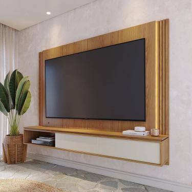 Imagem de Painel Home Suspenso Para Tv Até 75 Polegadas Com Led 2 Portas Loa Freijó /off White