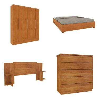 Imagem de Quarto Casal Completo Guarda-roupa 6 Portas Munique Cama Mônaco Com Cabeceira Cômoda Premium Espresso Móveis Cinamomo