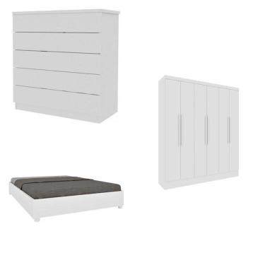 Imagem de Quarto Casal Completo Guarda Roupa 6 Portas Munique, Cama Casal Monaco E Cômoda Premium Espresso Móveis Neve