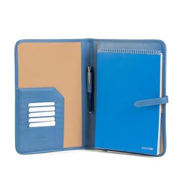 Imagem de Almofada de couro, fólio executivo A4, carteira de couro genuíno, suporte profissional para notebook, pasta de couro para homens e mulheres (azul-claro)