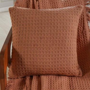 Imagem de Capa De Almofada Decorativa Waffle 100% Algodão 45x45cm Terracota