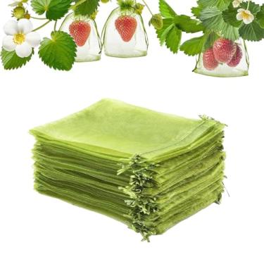 Imagem de Sacos de proteção de frutas de 10 x 15 cm, 100 peças, capa de rede verde, sacos com cordão, protetores de barreira de pragas para árvores frutíferas, tomate, mirtilo, frutas pequenas e hortas