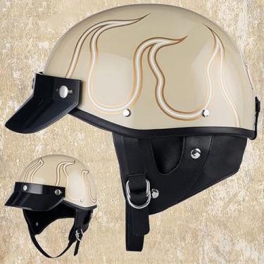 Imagem de Capacete Retro Half Aprovado Pelo Dot Capacete De Rosto Aberto De Verão Para Unissex Adultos Four Seasons Capacete Leve Half Shell Jet Com Viseira Solar Para Ciclomotor Cruiser, 2, XL(59-60CM)