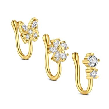 Imagem de MODRSA Brincos de nariz dourados, anel de nariz falso, não perfurado, borboleta, flor, não perfurado, joia de narina africana com clipe