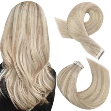 Imagem de Fita adesiva em extensões de cabelo humano Moresoo Blonde 16" 50g x20