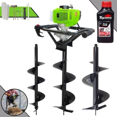 Imagem de Trado Motorizado Menegotti MPS52 À Gasolina 2T 52cc 1,8HP 9.000rpm Perfurador de Solo Profissional Com Brocas 80x20cm 80x25cm 80x30cm + ÓLEO TOYAMA 2T