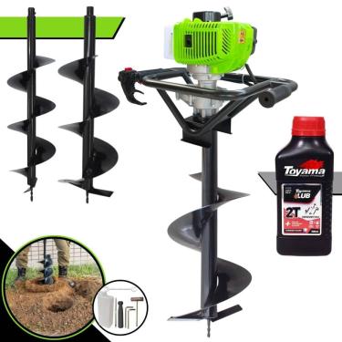 Imagem de Perfurador de Solo Profissional Menegotti MPS-52 À Gasolina 1,8HP de Potência 52cc 9.000rpm + Conjunto de Brocas 80x20, 80x25 e 80x30 + ÓLEO TOYAMA 2T