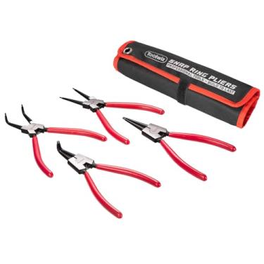 Imagem de Toolwiz Conjunto de 4 alicates de anel de pressão, alicate de anel de retenção interno/externo de 18 cm, ferramentas automotivas de mandíbula reta/dobrada com bolsa de armazenamento