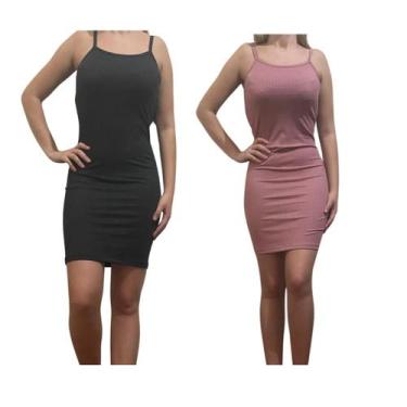 Imagem de KIT C/2 Vestidos Alcinha Canelado - Emporio J, Preto, Rose, Unico