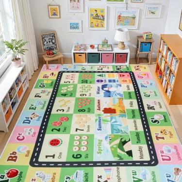 Imagem de Tapete ABC infantil para sala de jogos, sala de aula, tapete de área do alfabeto, tapete lavável para quarto de bebê, sala de jogos, quarto, chão, berçário (verde, 2,8 x 30,5 cm)