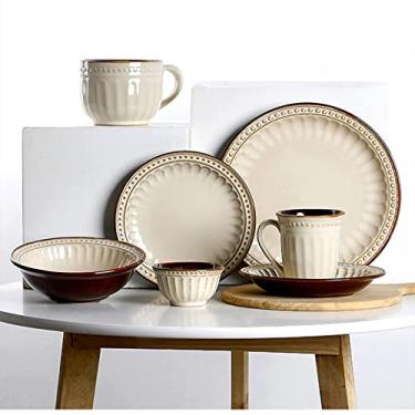 Imagem de Conjunto de pratos – Conjuntos de louça de porcelana, conjuntos de louça de grés, 20 peças de pratos modernos em relevo e tigelas de cerâmica, conjuntos de jantar de cozinha