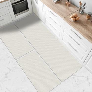 Imagem de Kit Tapete de Cozinha Antiderrapante, Zig Zag, 3 Peças, Passadeira 150x45cm e 2 Tapetes 65x45cm, (Cru)