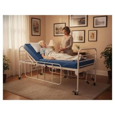 Imagem de Cama Hospitalar 3 Movimentos Manual até 150 kg Com Rodinhas 02 manivel