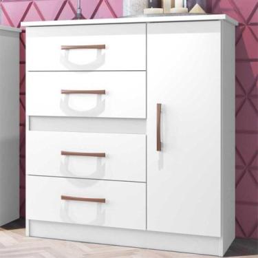 Imagem de Cômoda 4 Gavetas 1 Porta Luíza Cr4157 Branco/Rosa/Azul - MULTIMOVEIS