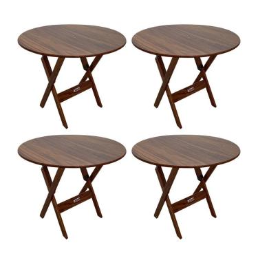 Imagem de Kit 4 Mesas Dobráveis De Madeira Redonda 90cm Imbuia - Cor: Marrom