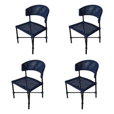 Imagem de Kit 4 Cadeiras Hortz Corda Náutica Base Em Alumínio Preto-azul Marinho - Cor: Azul