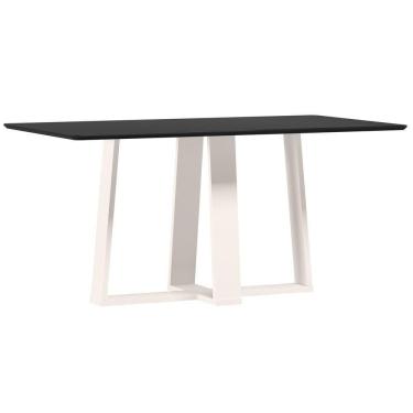 Imagem de Mesa De Jantar Para 6 Lugares 1,60m Tampo Mdf Com Vidro Rubi Off White/preto - New Ceval