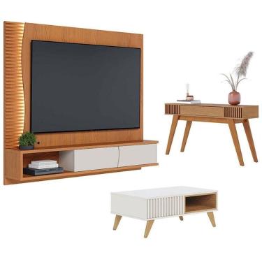 Imagem de Home Suspenso Egeu Freijó Off White Com Mesa De Centro Jeri Off White Freijó E Aparador...