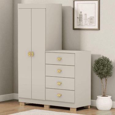 Imagem de Cômoda Roupeiro Guarda-roupas 2 Portas 4 Gavetas Cristal Fendi - Mabe Magazine