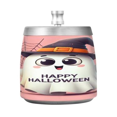 Imagem de Qilmy Cinzeiro Expressive Ghosts de aço inoxidável com tampa - Cinzeiro de cigarro à prova de vento sem cheiro sem fumaça para casa, escritório, carro, pátio, varanda (uso interno e externo)