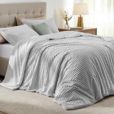 Imagem de Quataly Conjunto de edredom Queen fofo com 3 peças, macio e felpudo, cinza claro, tamanho Queen, para inverno, 1 edredom alternativo de luxo com 2 fronhas