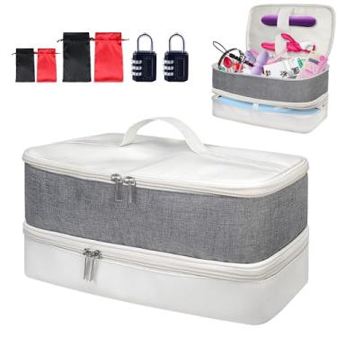 Imagem de Bolsa branca discreta para brinquedos com trava para armazenamento sexual adulto bolsa de armazenamento de brinquedos sexuais bolsa de armazenamento de brinquedos sexuais 35,5 cm 2 camadas caixa
