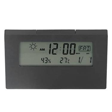 Imagem de Despertador digital, visor LCD multifuncional, hora, data, temperatura, umidade com soneca, luz, para quarto, sala de estar, escritório, viagens (preto)