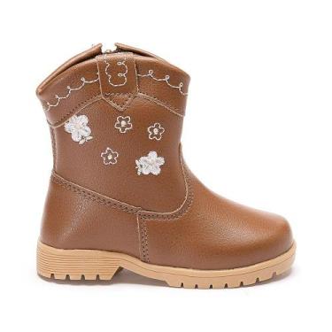 Imagem de Bota Texana Infantil Bordado Flores - Pequito, 27, Marrom