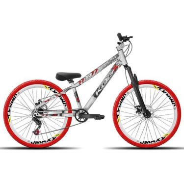 Imagem de Bicicleta aro 26 KOG Freeride Kit Single Pneus Flame, Prata com vermel