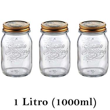 Imagem de 3 Potes Quattro Stagioni 1 Litro (1000ml) de vidro com fechamento hermético Bormioli Rocco para conservação de alimentos