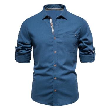 Imagem de Camisetas masculinas gola tartaruga outono inverno manga longa ajuste relaxado cardigã simples camisa masculina 2024, C-771 Azul royal, P