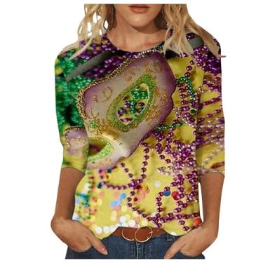Imagem de Camisetas longas coloridas de ajuste relaxado para mulheres verão outono manga 3/4 comprimento gola canoa tops formais camisa feminina 2024, E-486 multicolorido, 3G