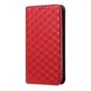 Imagem de Capa compatível com Samsung Galaxy A82 5G Quantum 2, capa com compartimento para cartão, design de carteira, padrões estereoscópicos. Vermelho
