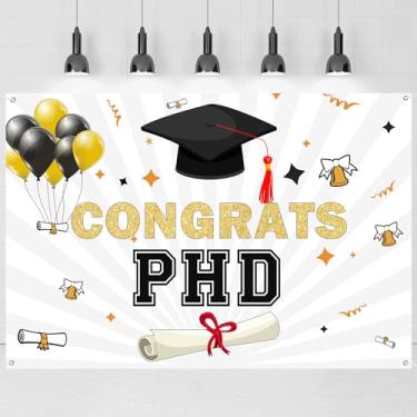 Imagem de INNORU Congrats PHD Banner de pano de fundo, pano de fundo para fotografia de graduação PHinally Done Tecido durável Parabéns Grad Banner Parabéns Graduado Decoração de festa de formatura Adereços de