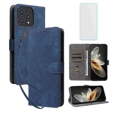 Imagem de IUQXU Capa carteira para celular Cubot P80 com protetor de tela [bloqueio RFID] couro flip suporte para cartão alça suporte mulheres homens capa para celular para Cubot P 80 CubotP80 azul