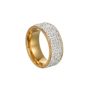 Imagem de Anel Luxo Strass Ouro 18k Zirconia Tradicional Tungstênio 8mm - Oremte
