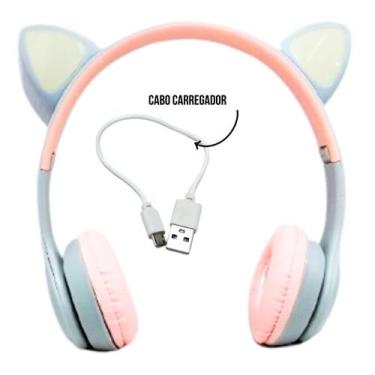 Imagem de Fone Bluetooth Infantil Sem Fio Led Com Orelha de Gato Cinza - P47M