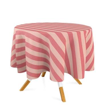 Imagem de Toalha de Mesa Redonda em Tecido Jacquard Vermelho com Dourado Listrad